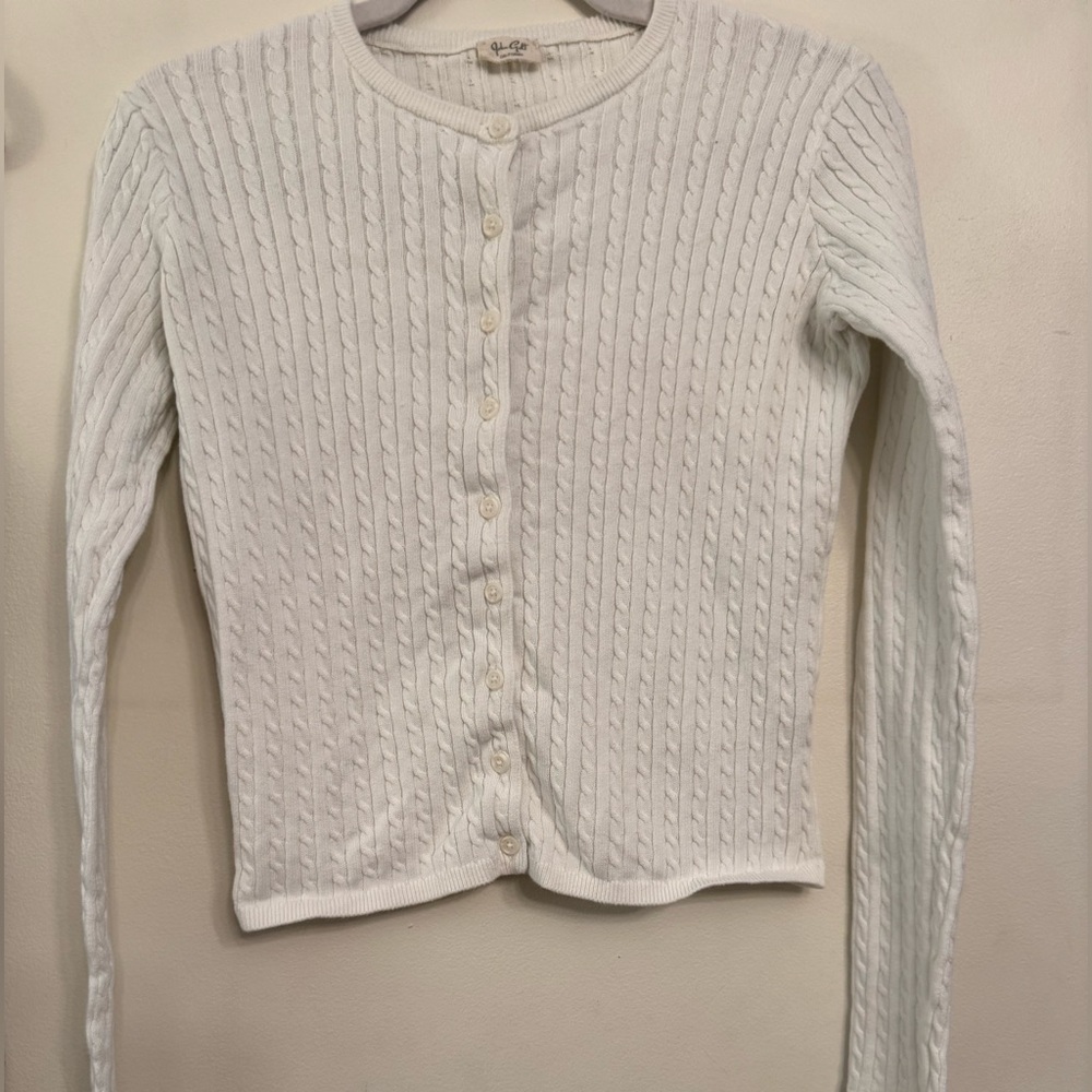 John Galt / Brandy Melville Amalie white 100% Cotton Cable Knit Cardigan 1 size